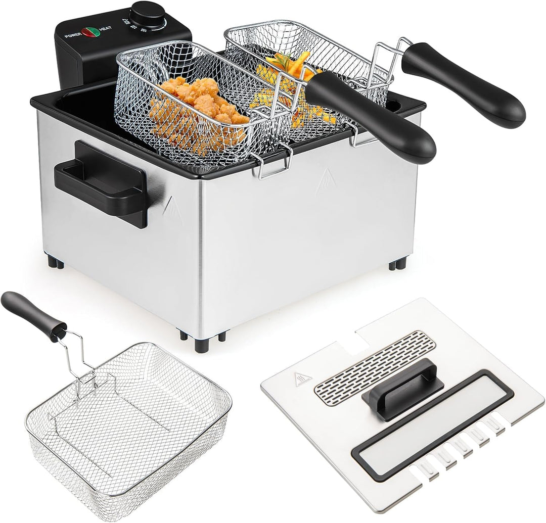 RELAX4LIFE 2000W Öl-Fritteuse mit 3 Frittierkörben, 5L elektrischer Friteuse aus Edelstahl, mit Eins
