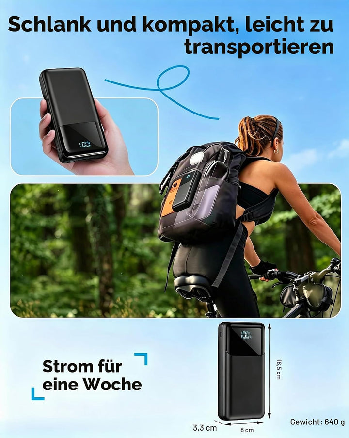 50000mAh Tragbare Powerbank, USB-C PD 30W Schnellladefunktion | 5-Port Externer Akkupack für Outdoor