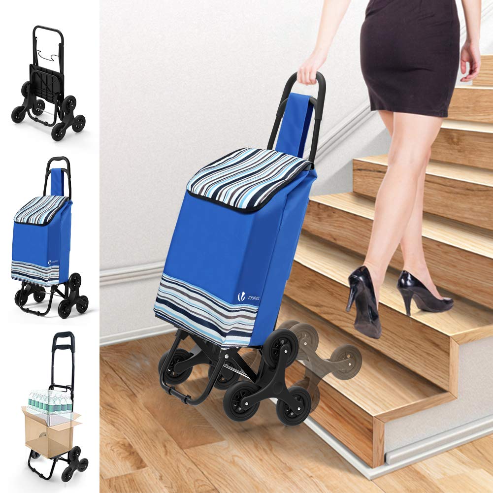 VOUNOT Einkaufstrolley Treppensteiger mit 3 Räder, Trolly Einkaufswagen Klappbar, Wasserdichter, 32L