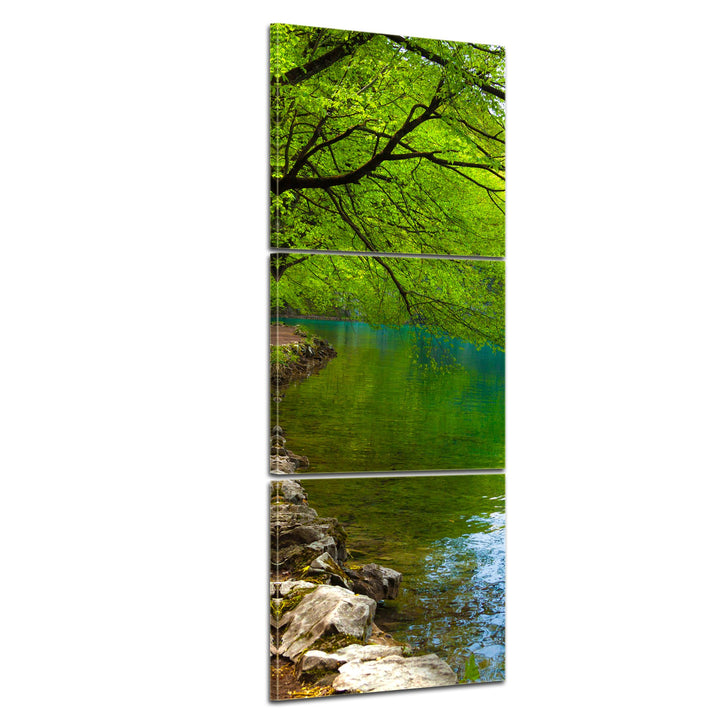 Bilderdepot24 Bild auf Leinwand | Flussufer in 30x90 cm mehrteilig als Panorama Wandbild | Wand-deko