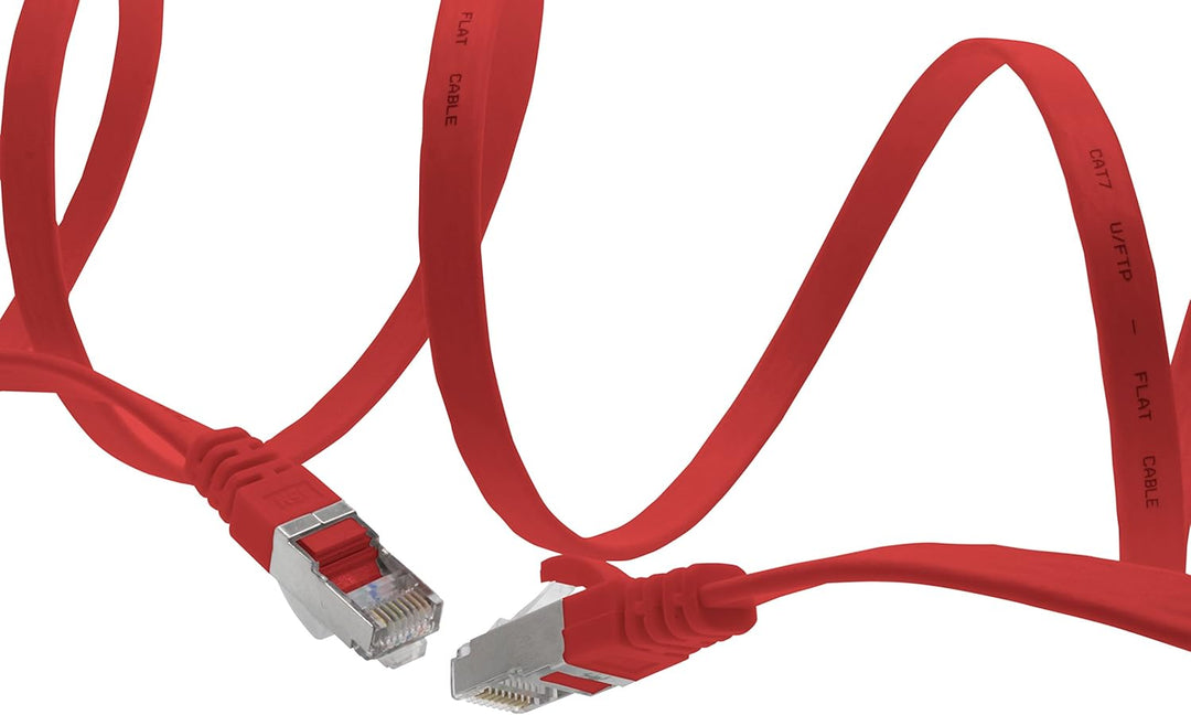 2m - rot - 10 Stück CAT.7 Gigabit Ethernet LAN Flachband Flachbandkabel (RJ45) Netzwerkkabel Rohkabe
