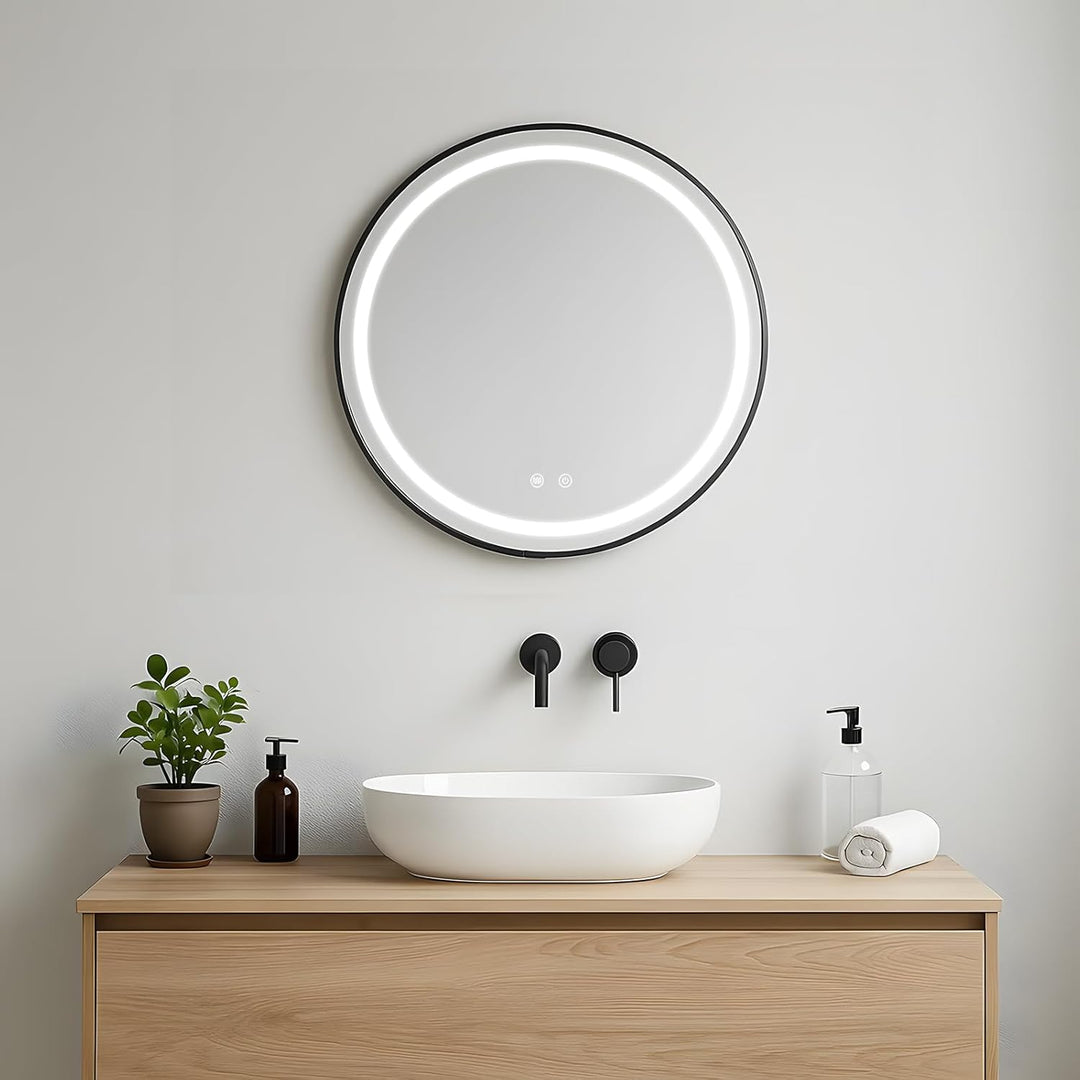 LED Spiegel Bad mit Beleuchtung 50cm Rund – Touch-Schalter, Beschlagfrei, Dimmbar – Badezimmerspiege