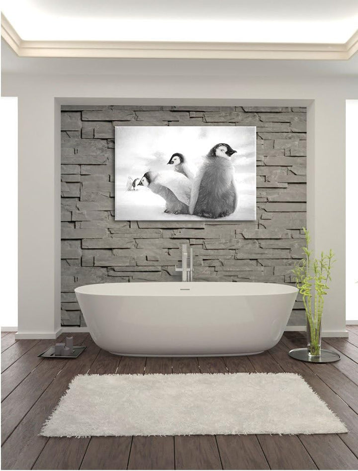 Pixxprint Kaiserpinguin Gruppe / 100x70cm Leinwandbild bespannt auf Holzrahmen/Wandbild Kunstdruck D