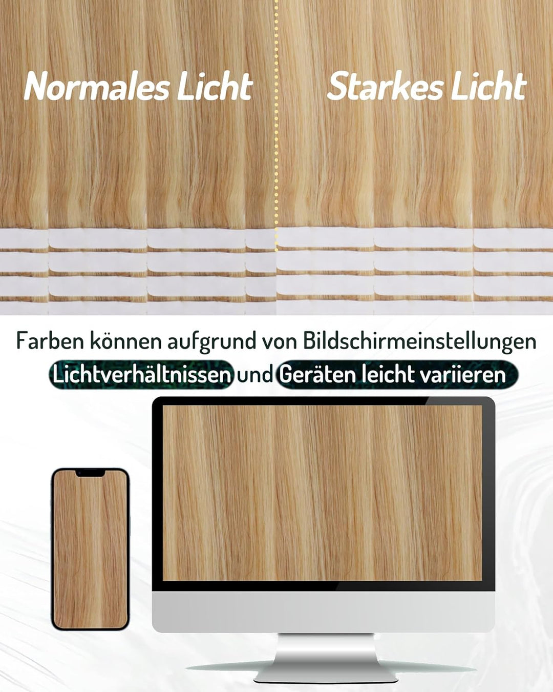 RUNATURE Tape in Extensions Echthaar Blond Highlights 55cm Tape Extensions Echthaar Goldblond Mit He