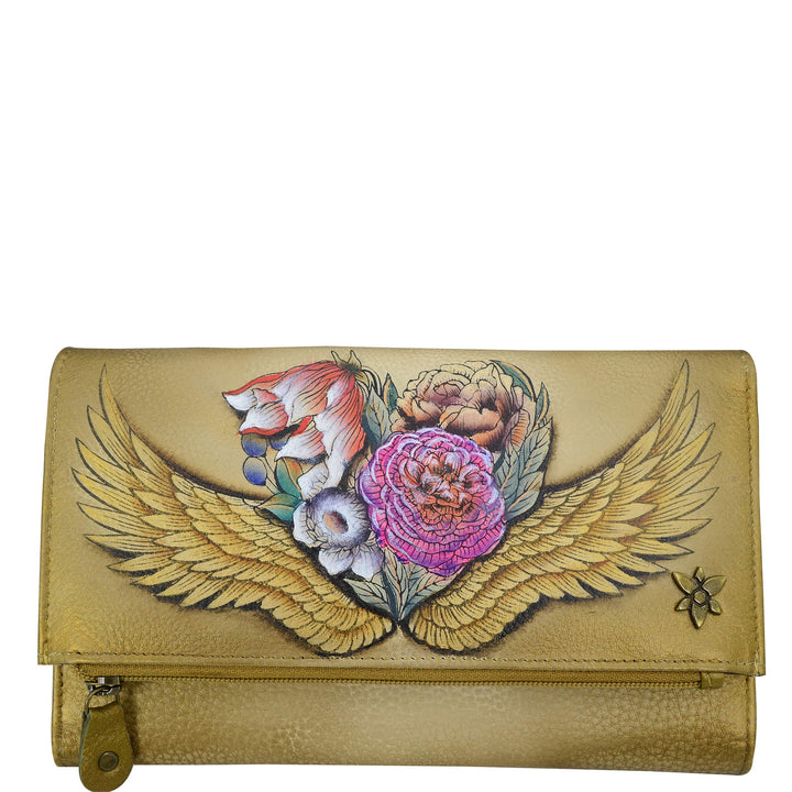Anuschka Handbemaltes Leder, dreifach gefaltete Clutch für Damen Einheitsgrösse Engelsflügel, Einhei