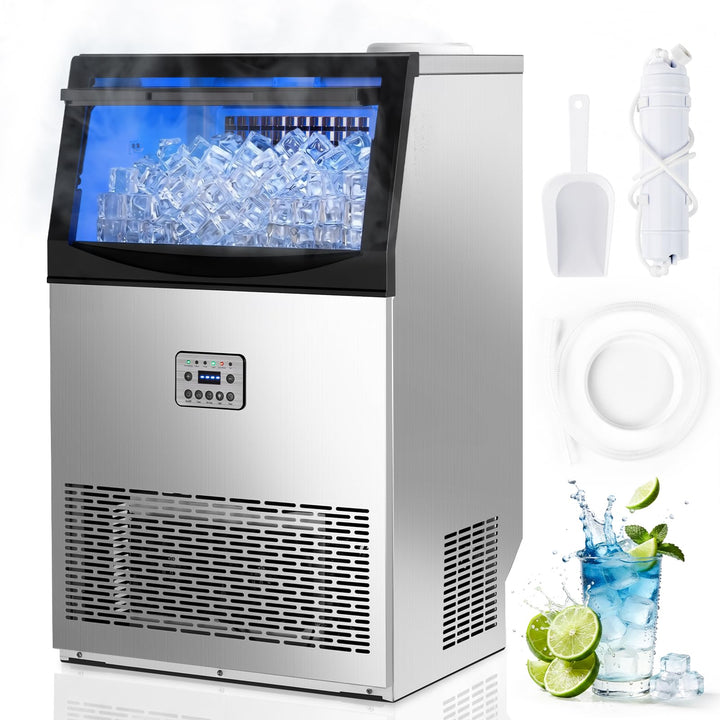 LEADZM Kommerzielle Eiswürfelmaschine Freistehender Eiswürfelbereiter Eismaschine mit Timer, ideal f