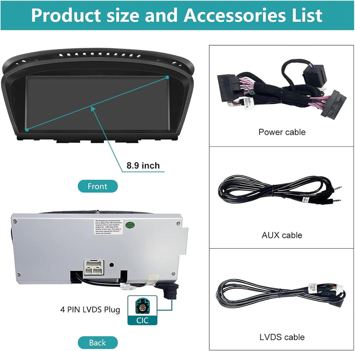 Ninetom 8.9 Zoll Car Radio, CarPlay/Android Auto/Mirrorlink/GPS für BMW CIC 3/5 Series E60 E61 E90 E
