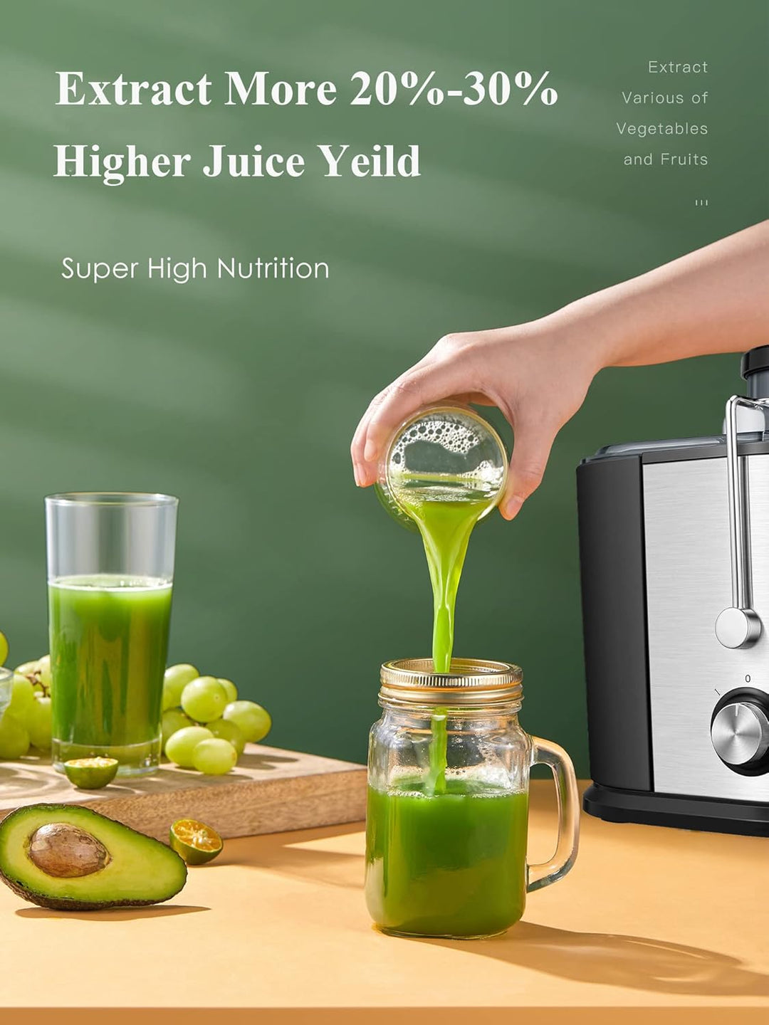 JUILIST Entsafter Gemüse und Obst, 600W Juicer mit Grosser Einfüllschacht (65 mm), 2 Geschwindigkeit