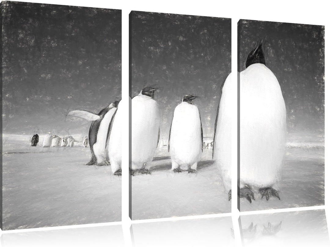 Pixxprint Kaiserpiguine in Antarktis Kunst / 3-Teilig/Gesamtmass 120cm Leinwandbild bespannt auf Hol