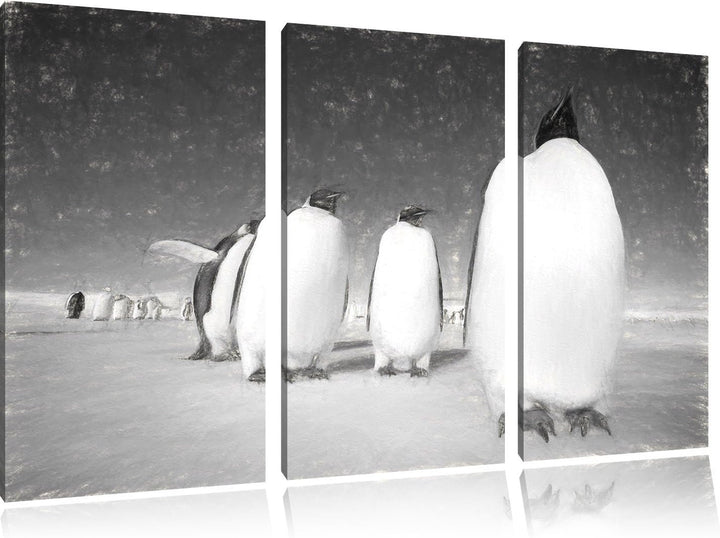 Pixxprint Kaiserpiguine in Antarktis Kunst / 3-Teilig/Gesamtmass 120cm Leinwandbild bespannt auf Hol