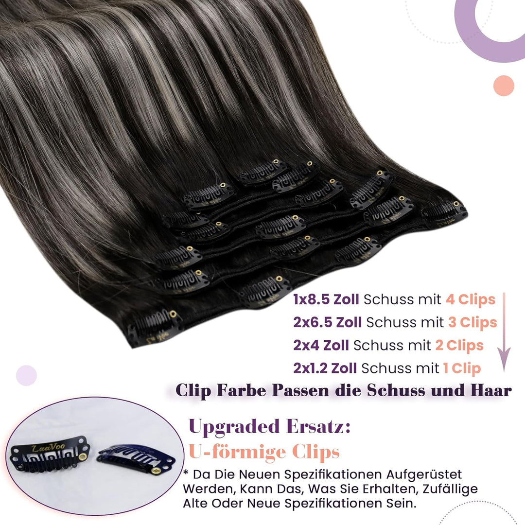 LaaVoo Ombre Extensions Echthaar Clip in Schwarz Balayage Silber Clip in Extensions Echthaar Dicke H