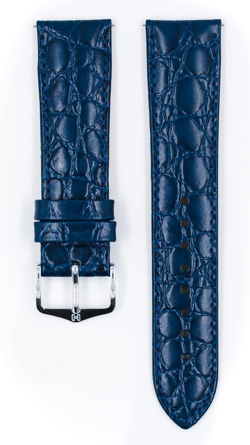 HIRSCH Uhren-Armband Crocograin - Uhr-Band aus glänzendem Kalbs-Leder mit Krokodil-Prägung 14 mm Bla