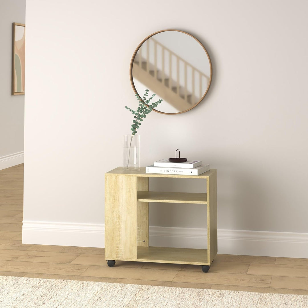 SoBuy FBT34-N Beistelltisch Zeitungsständer Couchtisch Nachttisch Tisch mit Rollen Natur, Natur