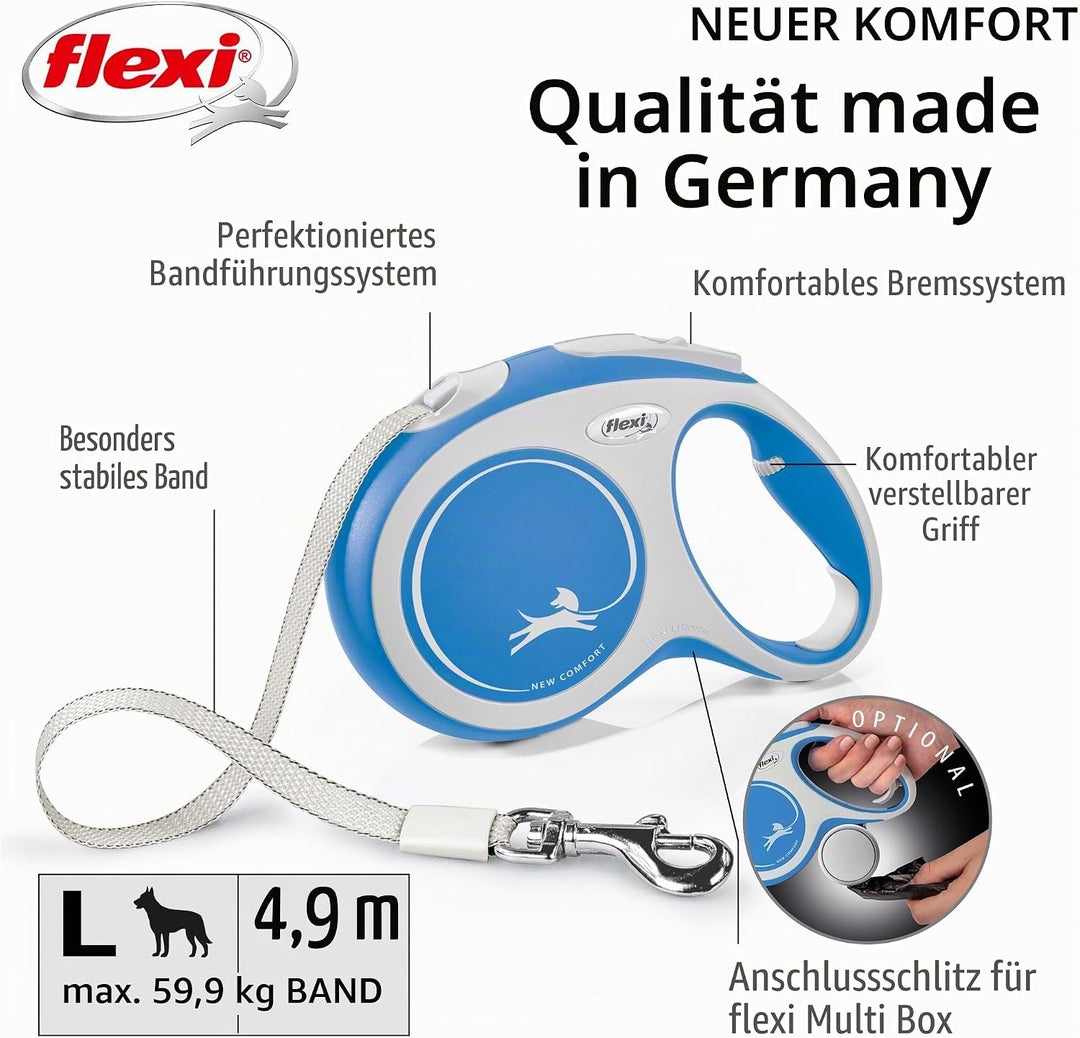 FLEXI New Comfort einziehbare Hundeleine (Band), ergonomisch, robust und verhedderungsfrei, für Hund