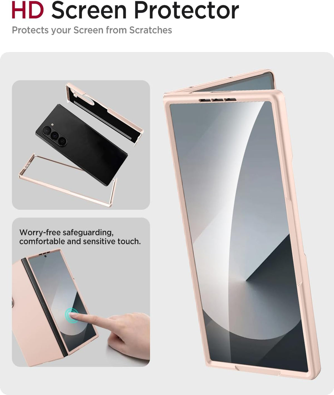 Miimall Handy Hülle für Samsung Z Fold 7 Slim Case mit Schutzglas, Induktives Laden Kompatibel, Mili