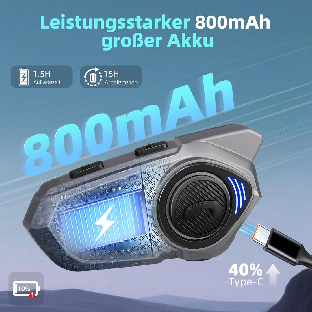 X2 Motorrad Bluetooth Headset, Helm Kommunikationssystem für 2 bis zu 4 Personen in Reichweite von 1