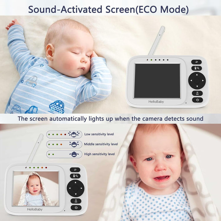 HelloBaby HB2438 Baby Monitor with Camera, Video Baby Monitor Without WiFi, 3.2 Inch Screen, Wired C