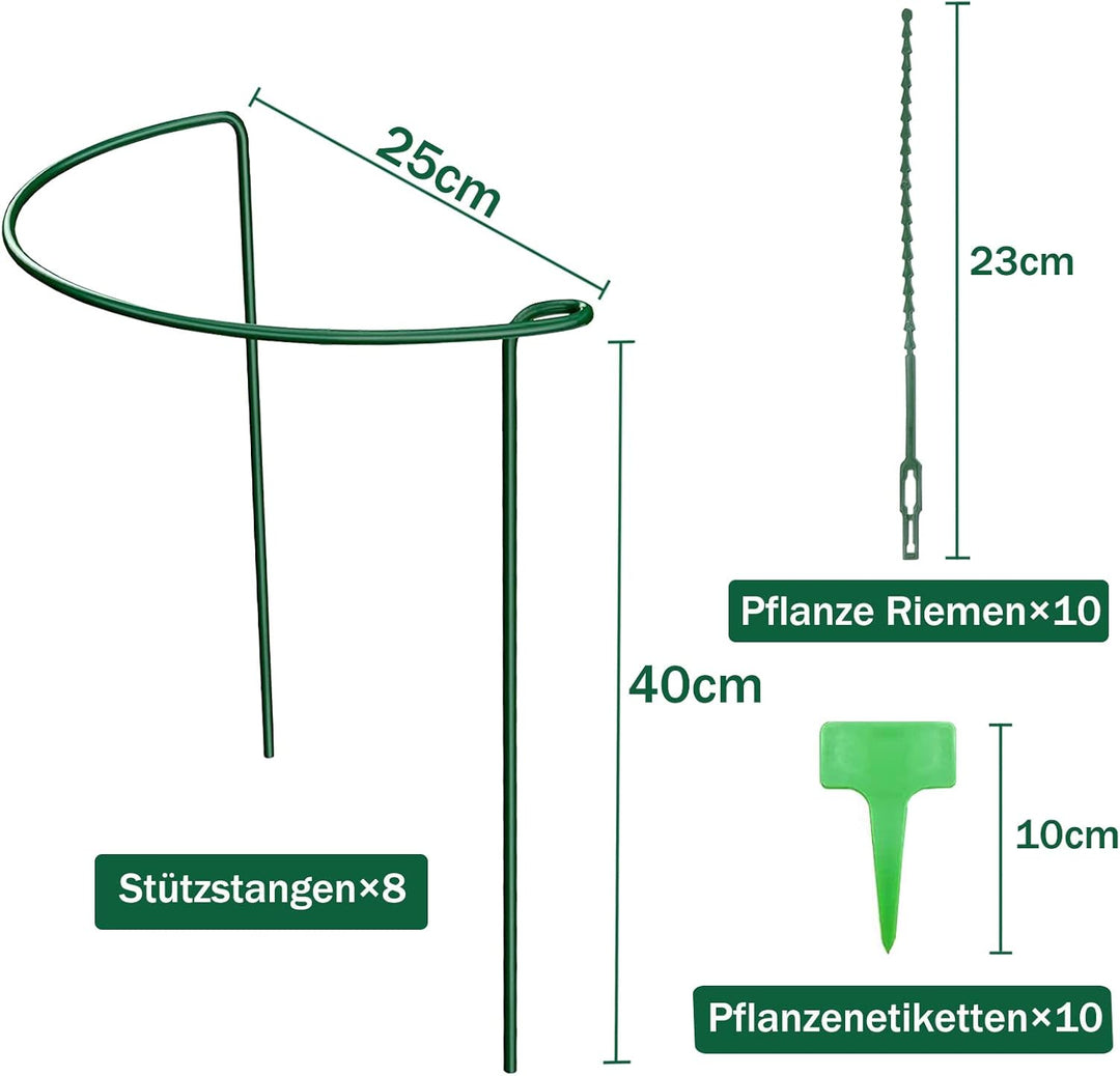 8 Stück pflanzenstütze, ASSUGO staudenhalter rund aus beschichtetem Stahl, Metall Garden Halbrund St