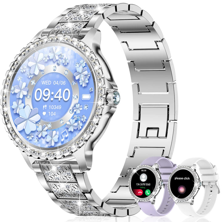 Smartwatch Damen mit Telefonfunktion Diamond, 1.32" Damenuhr mit Anruffunktion ,Menstruationszyklus