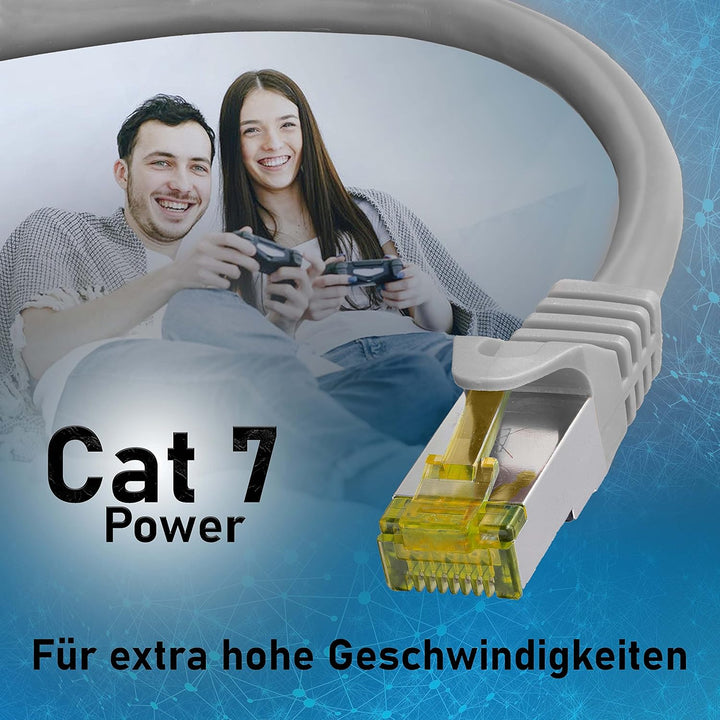 BIGtec LAN Kabel 5 Stück 3m Netzwerkkabel CAT7 Ethernet Internet Patchkabel CAT.7 grau Gigabit doppe