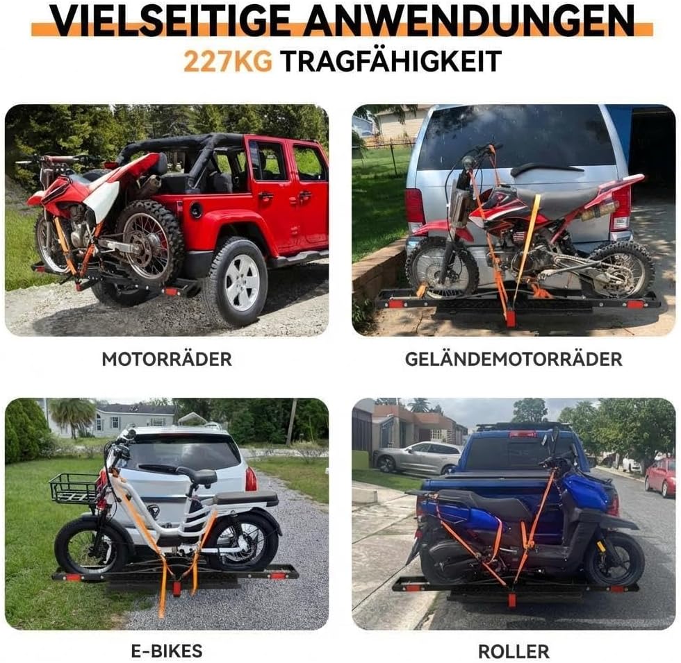 Garvee Schwerlast Motorradträger für Anhängerkupplung – 500 lbs Tragkraft, abnehmbare Stahlrampe, An