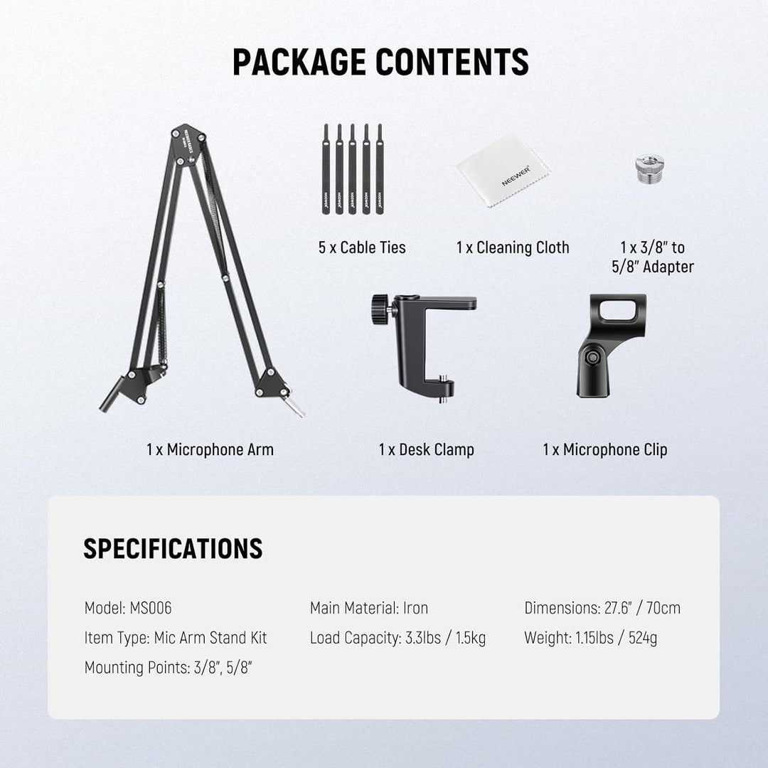 NEEWER BASICS Mikrofon Arm, Microphone Boom Arm Stand Tisch, hängende Mic Halterung für Schreibtisch