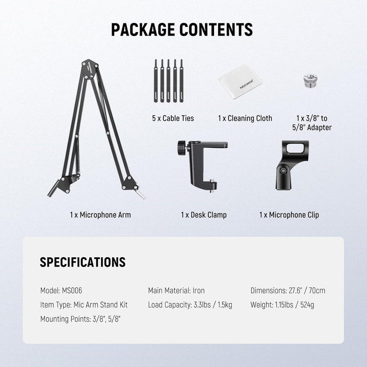 NEEWER BASICS Mikrofon Arm, Microphone Boom Arm Stand Tisch, hängende Mic Halterung für Schreibtisch