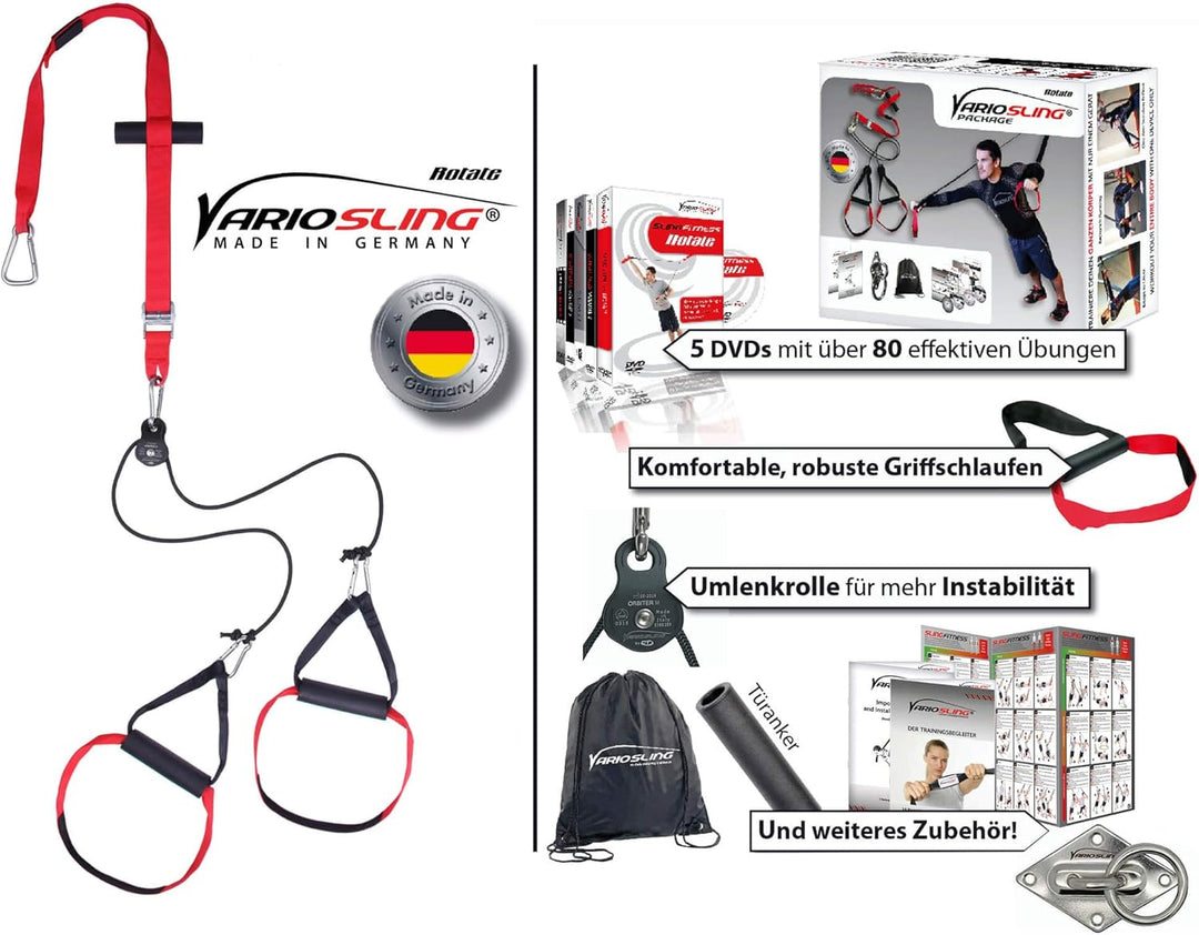 Sling Trainer mit Umlenkrolle inkl. 2X Schlingentrainer DVD, Türanker, Poster, (Rotate Paket mit Hal
