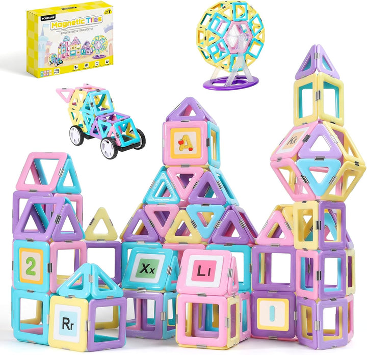 ECHOCUBE Magnetische Bausteine, 120 Teile Magnetische Kacheln mit Magnet Räde Set für Kinder ab 3 Ja