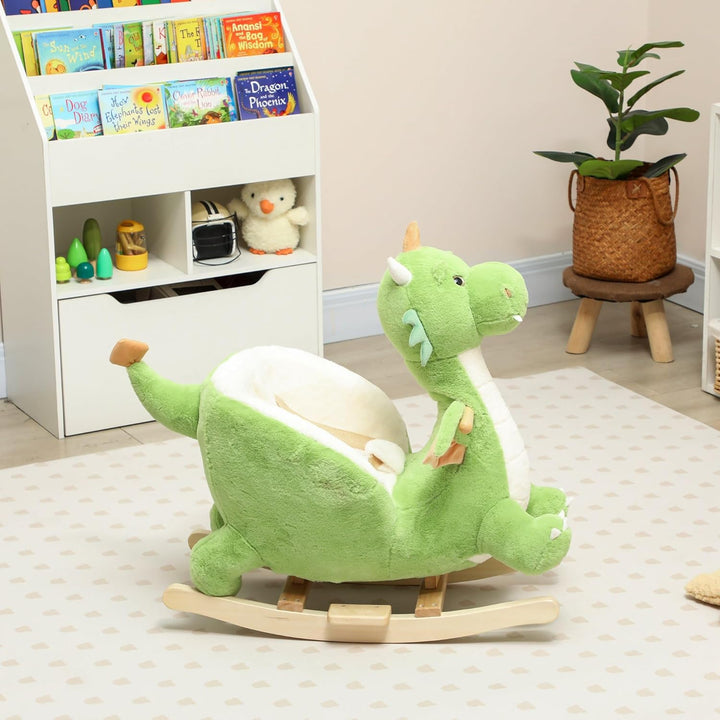 AIYAPLAY Schaukeltier, Dinosaurier-Schaukel, interaktive Tiergeräusche, weiche Füllung, Holzrahmen,