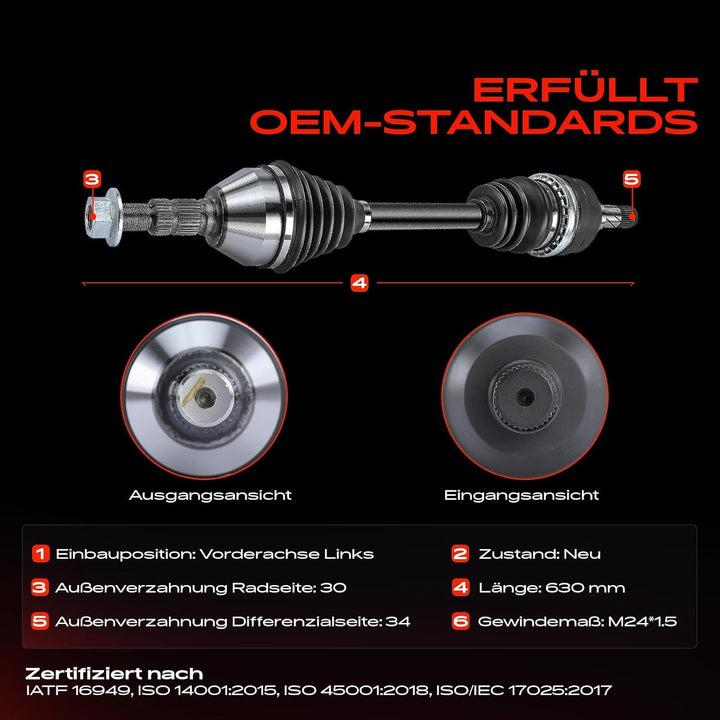 Frankberg Antriebswelle Vorne Links Kompatibel mit Signum 2.0L 2.2L 2004-2008 Vectra C 2.0L 2.2L 200