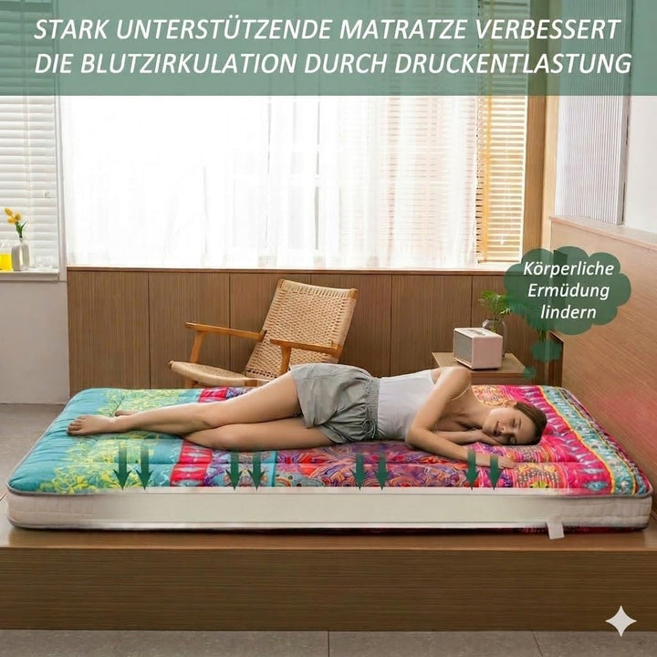 MAXYOYO Böhmische Retro Futon Matratze - Vintage Blumenmuster japanische Bodenmatratze - rollbar ver