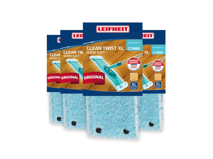 Leifheit Original 4er Set Wischbezug CLEAN Twist XL, super Soft 42 cm, mit Spezialfasern, Wischer Er