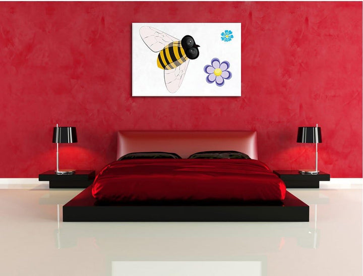 Pixxprint Hübsche Biene mit Blumen als Leinwandbild/Grösse: 100x70 cm/Wandbild/Kunstdruck/fertig bes
