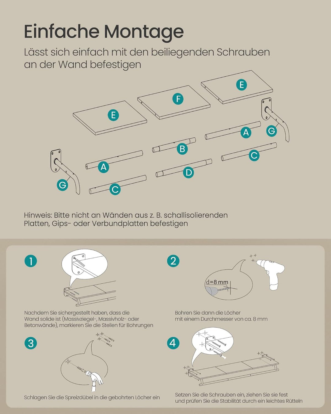 SONGMICS Wandgarderobe, Garderobe, Wandregal mit Kleiderstange, Gesamtbelastbarkeit 35 kg, 28 x 109