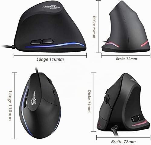 zelotes Ergonomische Maus,3200 DPI,6 Tasten,Vorbeugung Gegen Mausarm,USB Optische Vertikale Maus mit