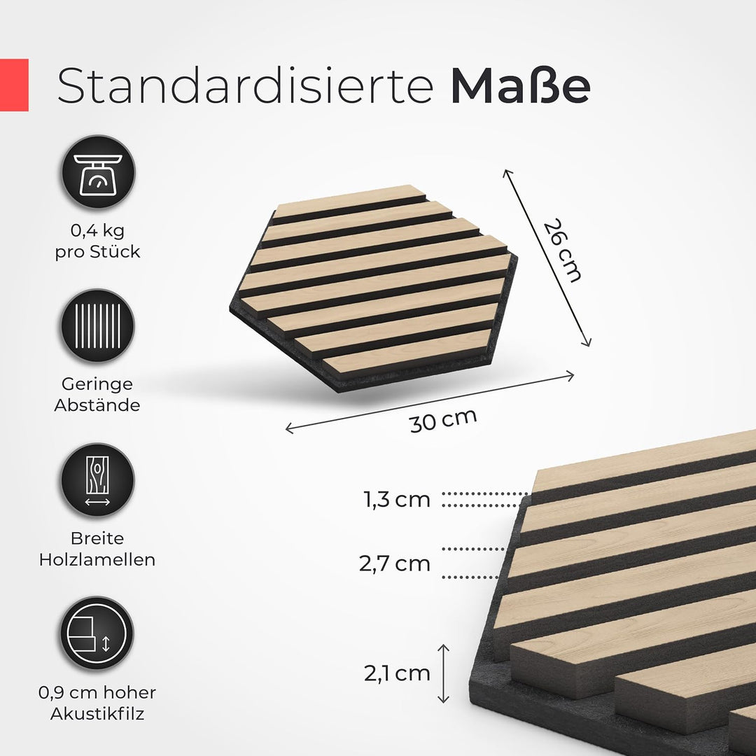 Akustikpaneele Holz selbstklebend mit Echtholz &amp; Akustikfilz | Hexagon Wandpaneele, Schalldämmung, W