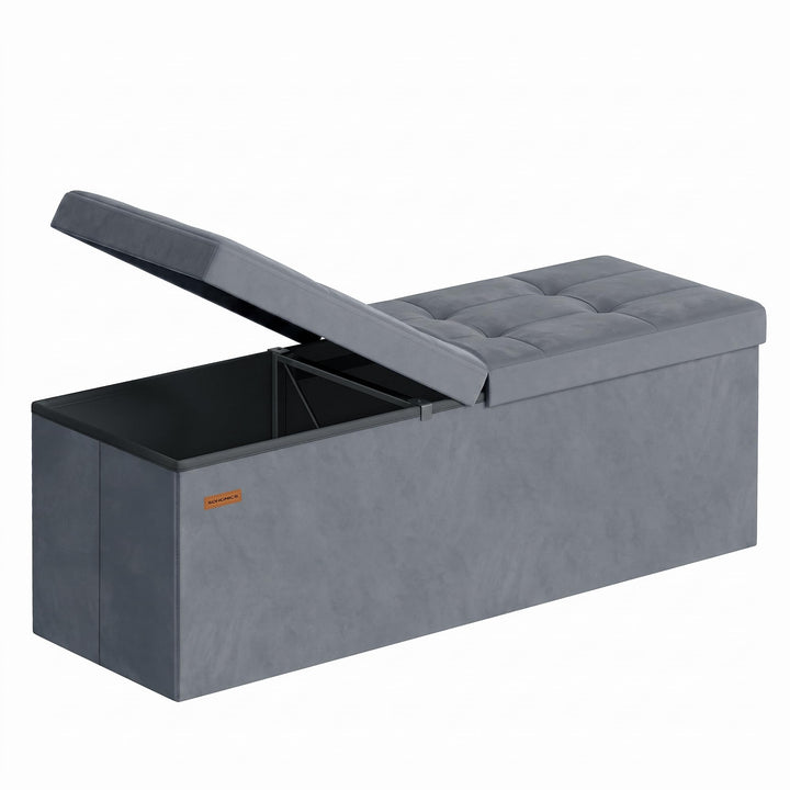 SONGMICS Sitzbank mit Stauraum, klappbare Sitztruhe, 38 x 110 x 38 cm | Aufbewahrungsbox, Deckel kla