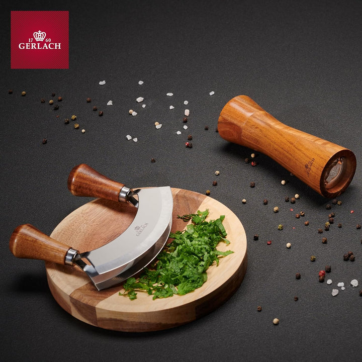Gerlach Natur Kräutermesser mit Schneidebrett aus Holz Küchen-Gadget mit Holzbrett, Braun