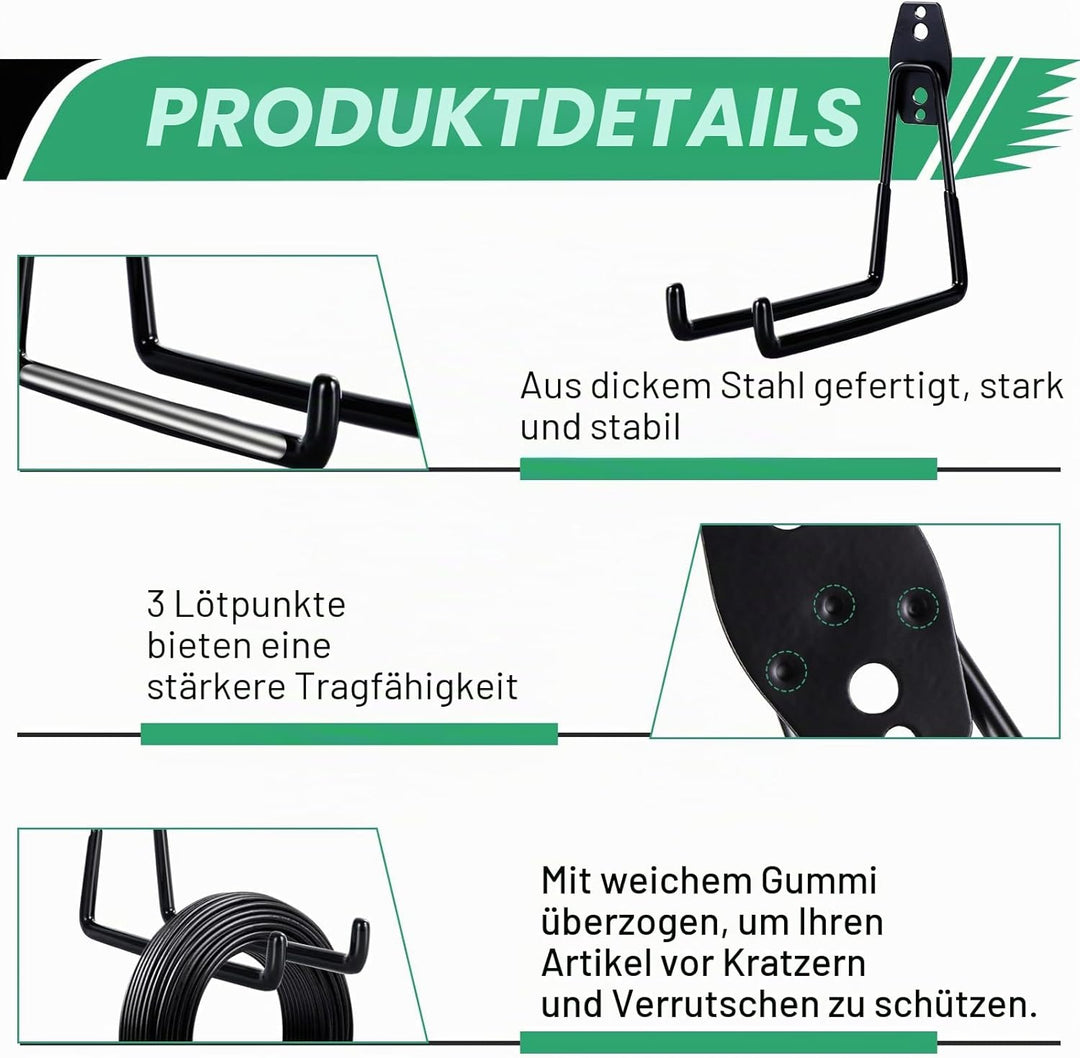 Fippy 4 Stück Wandhaken Garage Schwerlast Garagenhaken Wandhaken Gummiert Garagenhaken Garage Wand H