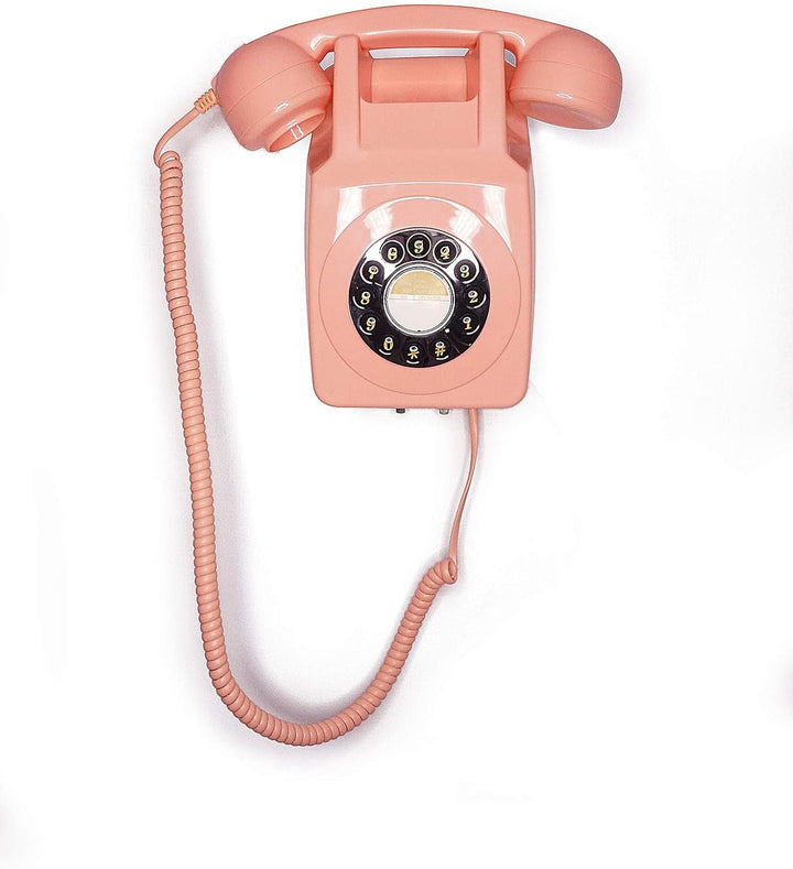 GPO Retro Festnetztelefon 746 mit Druckknopf zur Wandmontage, lockiges Kabel, authentischer Klingelr