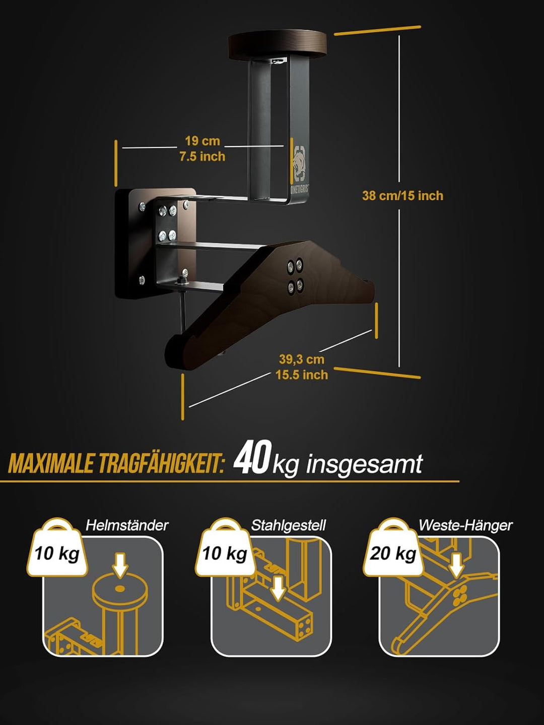 OneTigris Helmhalter Wand 2 STK., Motorradhelm Halterung Wand für Taktische Weste Platte Träger Helm