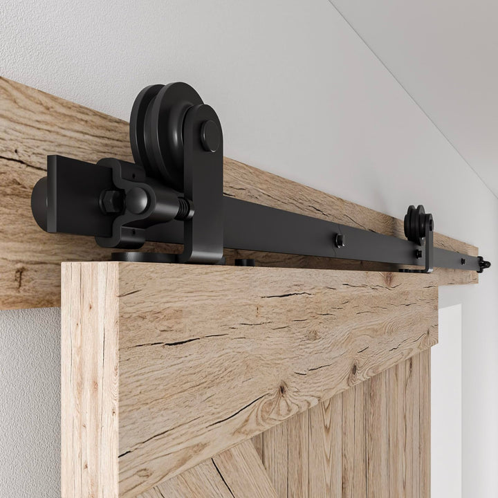 Schiebetürbeschlag 214cm Schiebetüren Schiebetürsystem Komplettset Laufschiene Rollen Set Schwarz fü