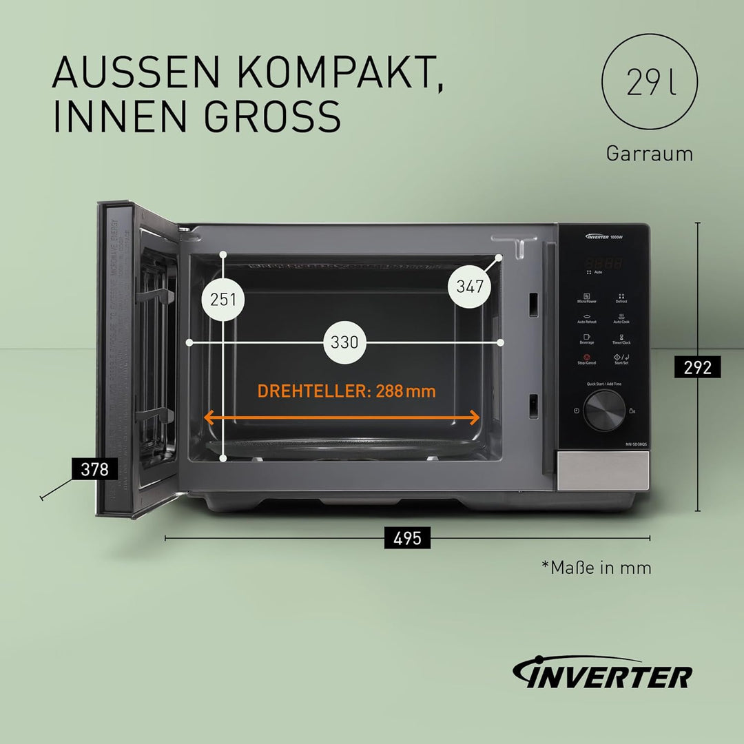 Panasonic NN-SD38QSEPG 29L Solo-Mikrowelle, 1000 W, automatisches Auftauen, 11 automatische Programm