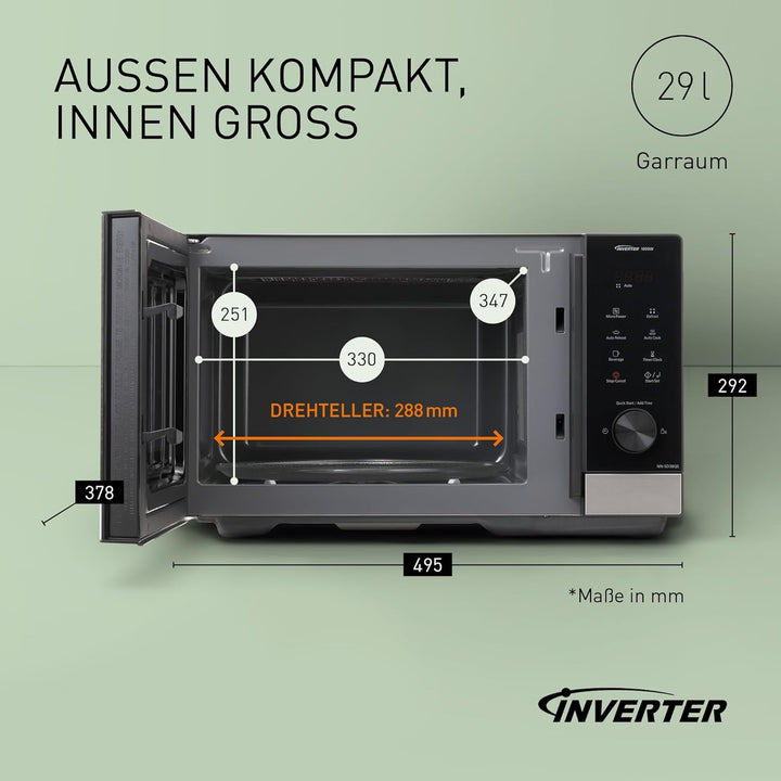Panasonic NN-SD38QSEPG 29L Solo-Mikrowelle, 1000 W, automatisches Auftauen, 11 automatische Programm