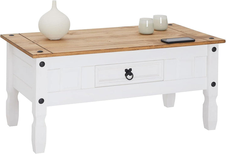 CARO-Möbel Couchtisch Campo im Mexiko-Stil Wohnzimmertisch Beistelltisch Kiefer massiv, braun/weiss