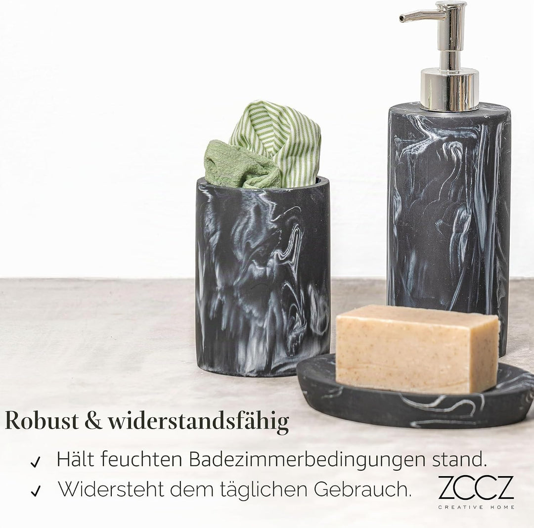 ZCCZ Badezimmer Set – 4 Teile – Badezimmer Organizer mit Zahnbürstenhalter, Seifenspender, runde Sei