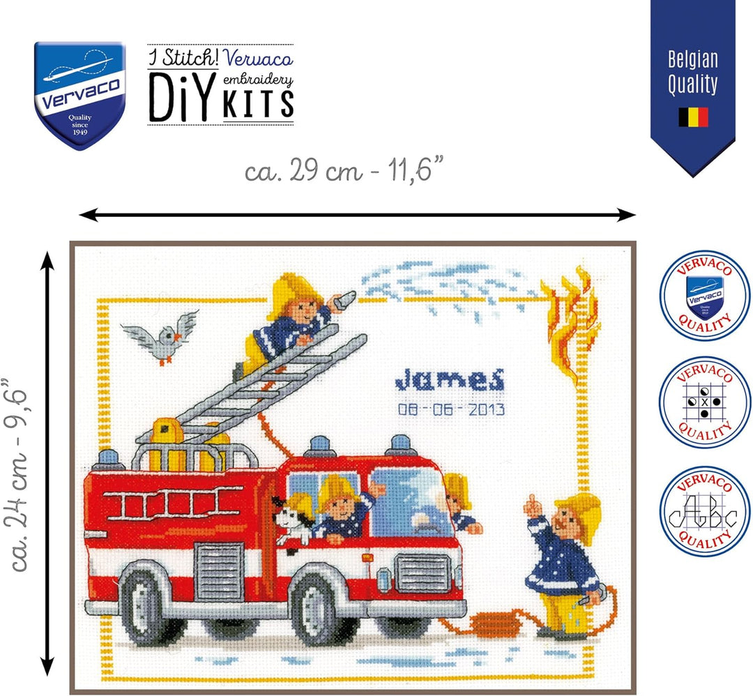 Vervaco Zählmuster Bei der Feuerwehr Zählmusterpackung-Stickpackung im gezählten Kreuzstich, Baumwol