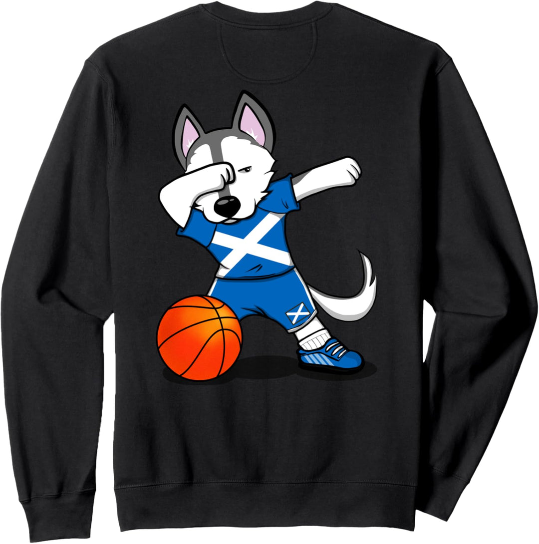 Dabbing Husky Schottland Basketball Fans Trikot Schottische Flagge Sweatshirt