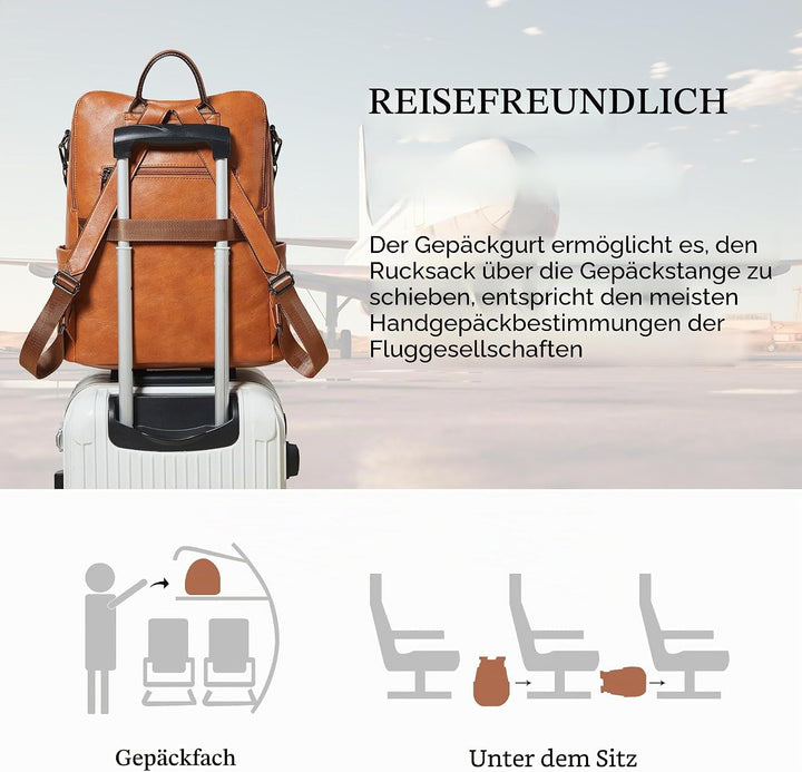 Shrrie rucksack damen elegant geeignet für 15,6Zoll-Notebooks Langlebig wasserdicht Damen aus Leder